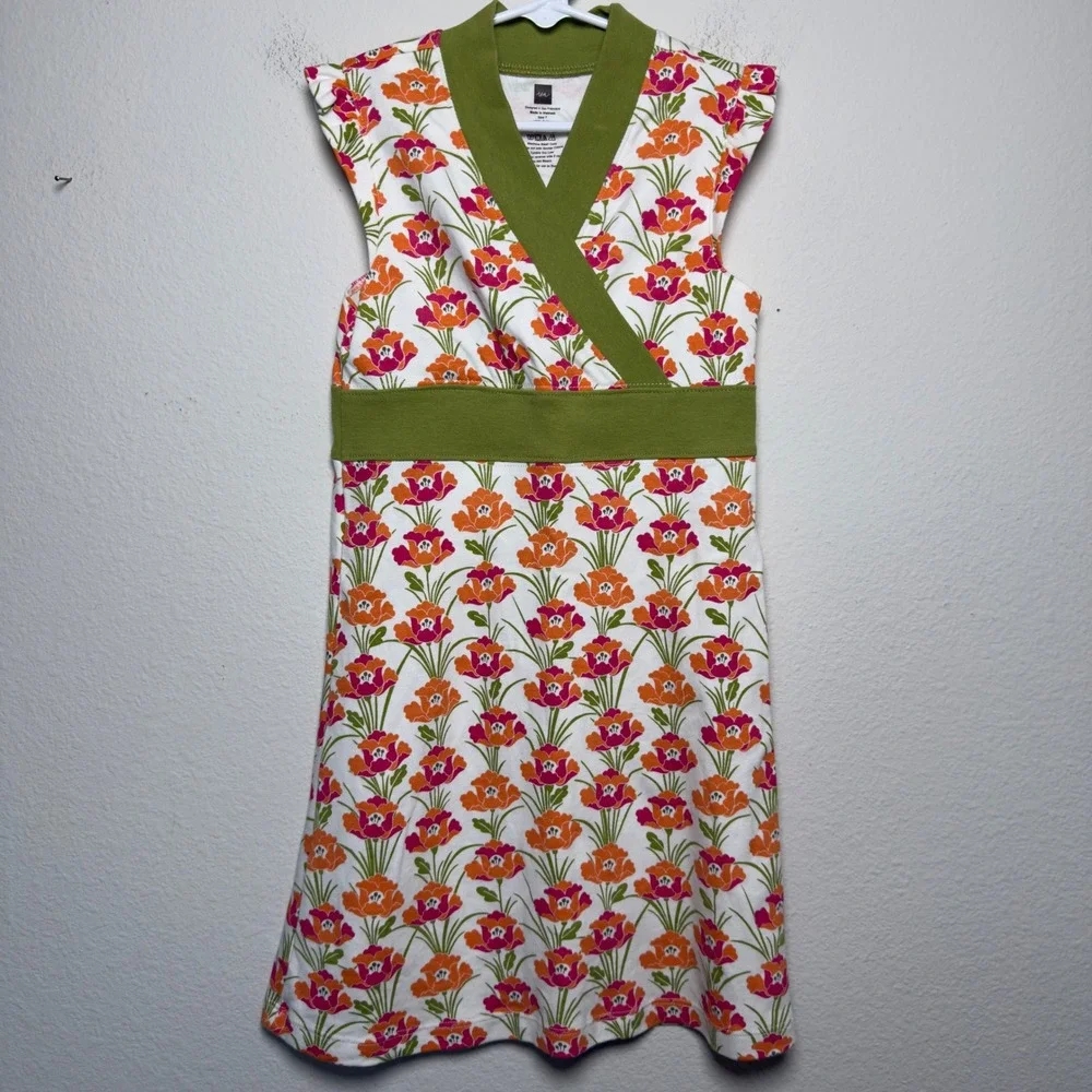 Tea‎ Collection Kids Girls Floral Print Sleeveless Wrap Dress Size 7 Floral y2k